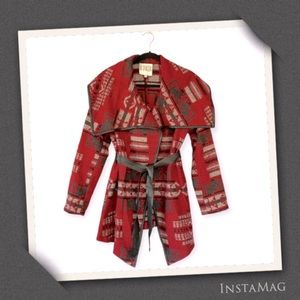 BB DAKOTA Red Black Shawl Collar Wrap Jacket